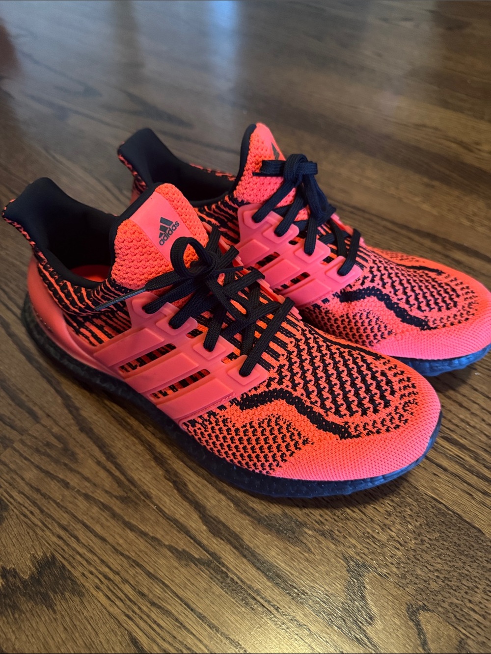 Adidas Ultraboost  Primeblue  Neon Coral and Black Athletic Running Shoes